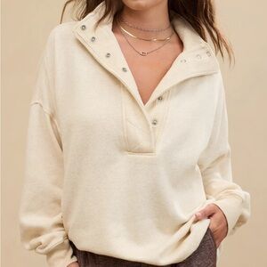 Aerie Getaway Quarter Snap Sweatshirt, Heather Frost, XL NWT